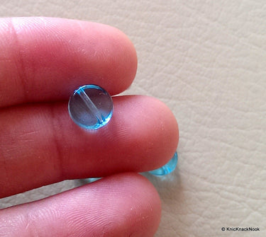 7 x Blue Glass Loose Beads, Disc Beads